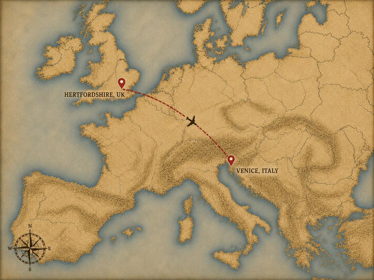 Hertfordshire to Venice map