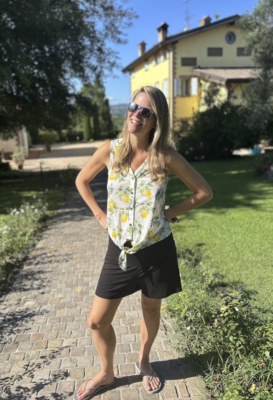 Jenna in front of the house