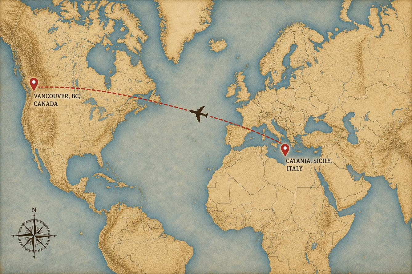 Catania to Vancouver map