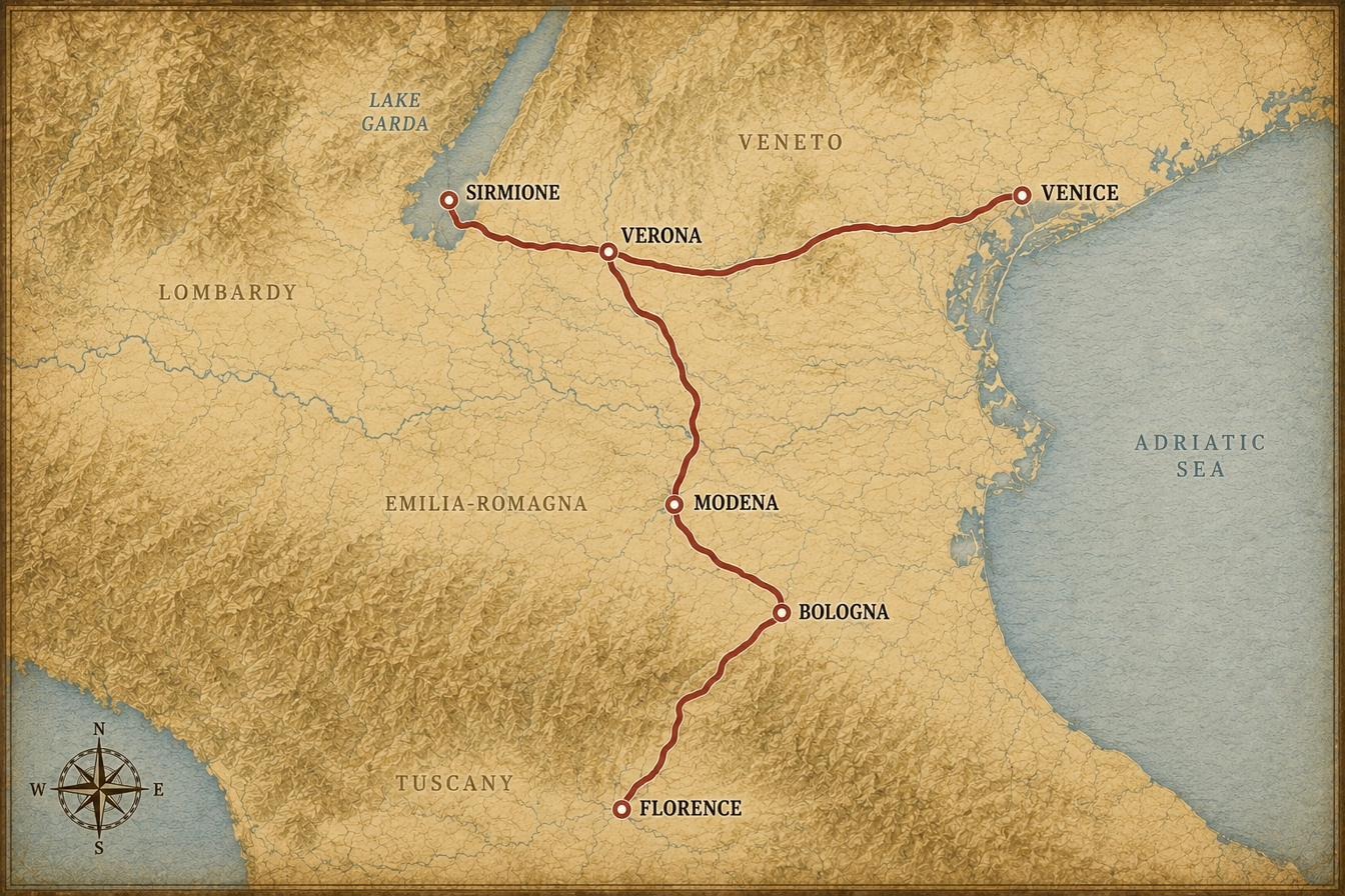 The driving route through Italy